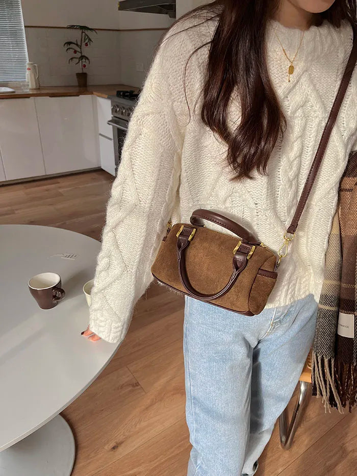 Matte Leather Bucket Shoulder Bag Women Top-handle Purse Crossbody