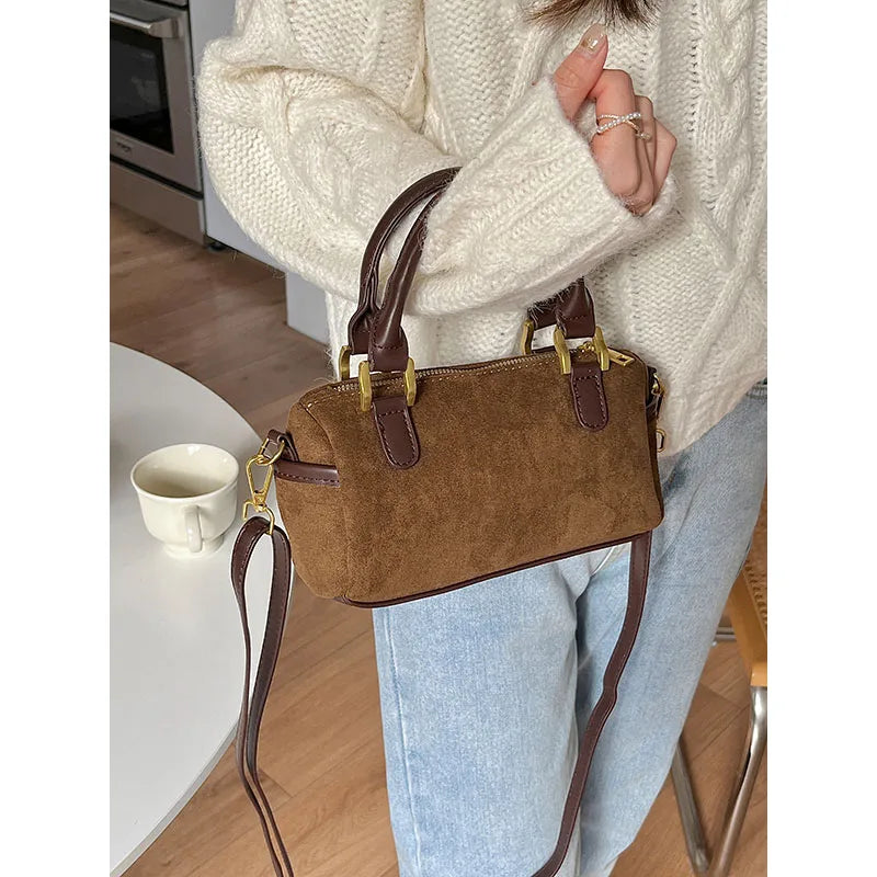 Matte Leather Bucket Shoulder Bag Women Top-handle Purse Crossbody