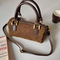 Matte Leather Bucket Shoulder Bag Women Top-handle Purse Crossbody
