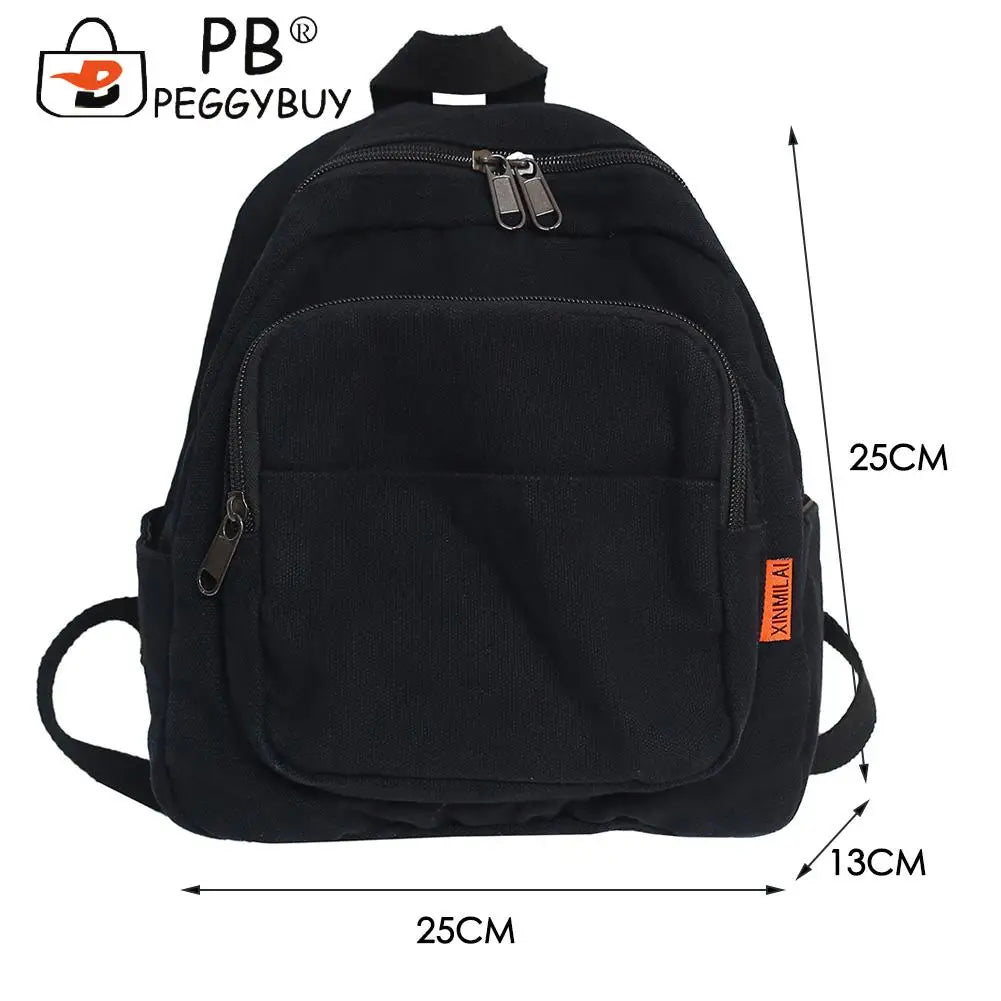 Ladies Solid Canvas Travel Backpack Large Capacity Knapsack