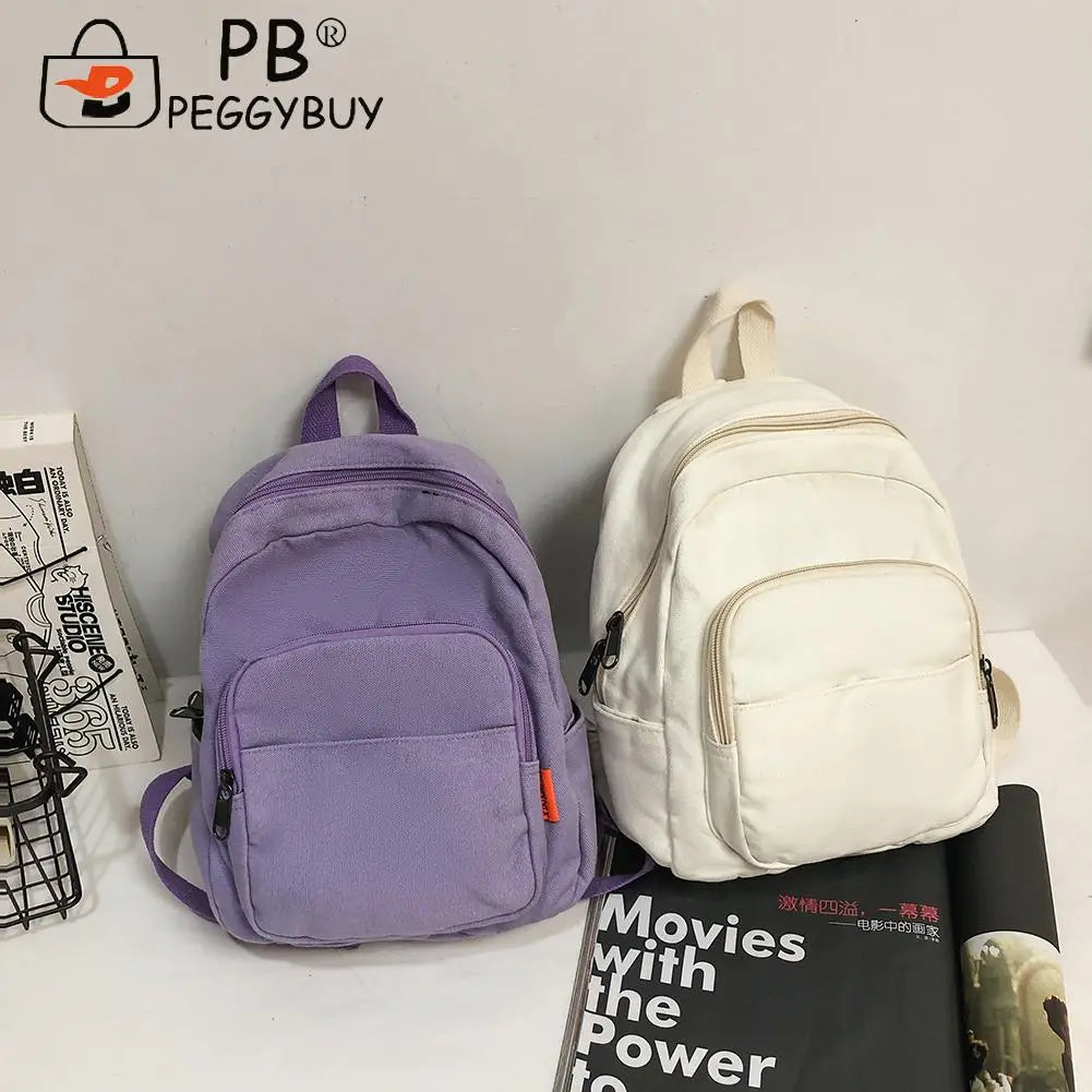 Ladies Solid Canvas Travel Backpack Large Capacity Knapsack