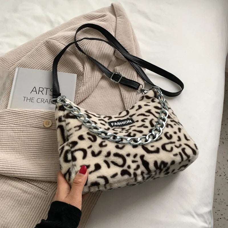 Chain Plush Shoulder Messenger Bag Casual Adjustable Strap