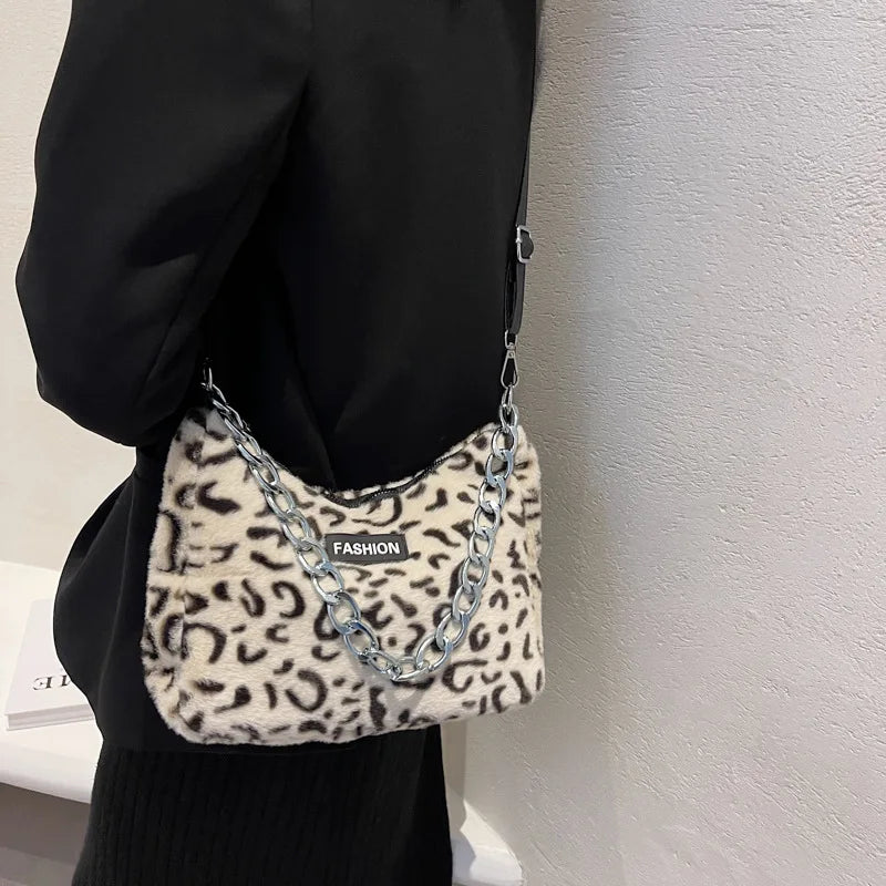 Chain Plush Shoulder Messenger Bag Casual Adjustable Strap