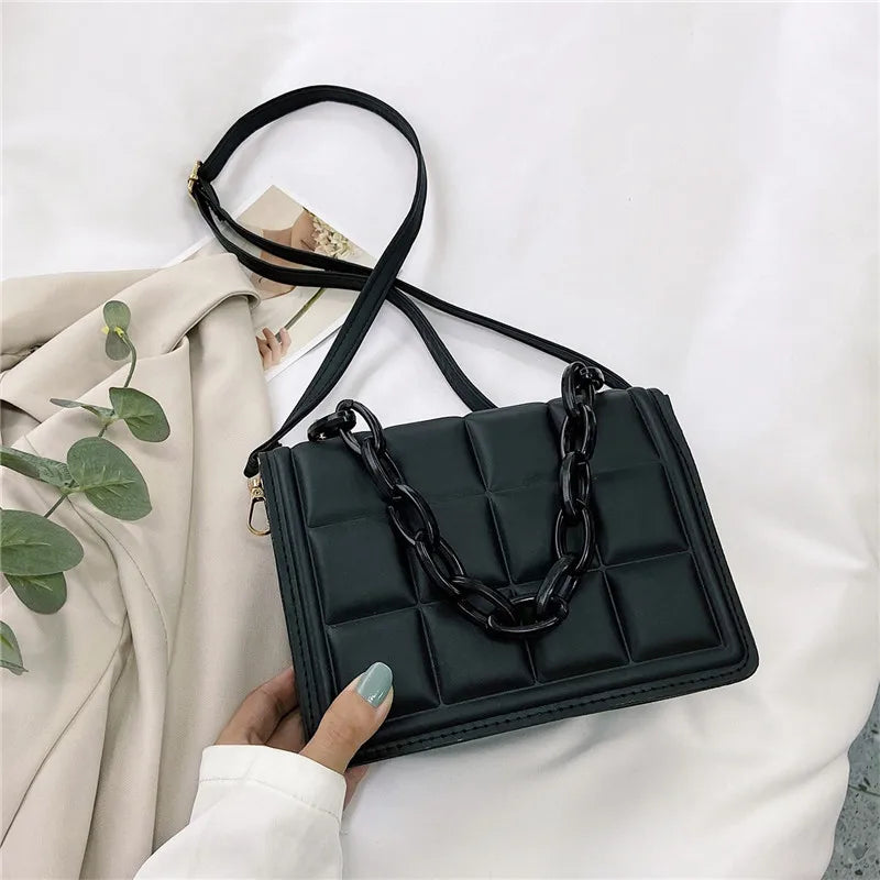Embossed Crossbody Handbag with Thick Chain - LongKeeper