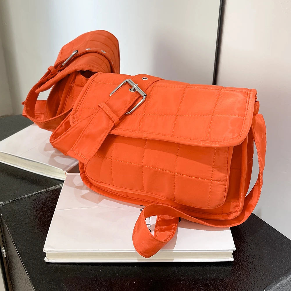 Embroidered Rhombus Shoulder Bag Adjustable Strap Satchel