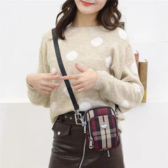 Ladies Plaid Flap Bag Crossbody Handbag Girls Clutch Chain Waterproof Nylon