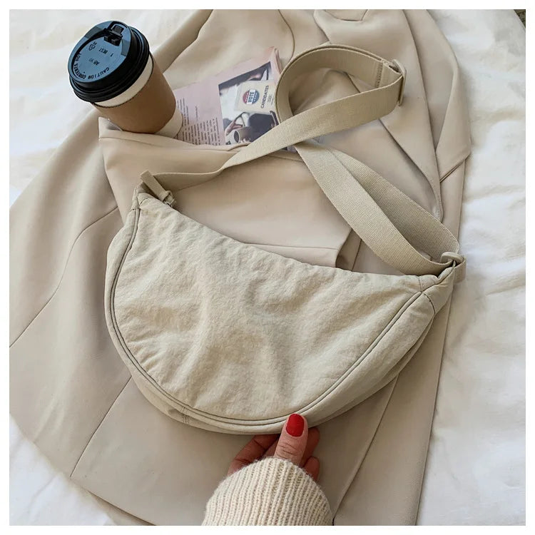 Nylon Shoulder Bag Solid Messenger Underarm Canvas Dumplings Bag