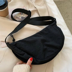 Nylon Shoulder Bag Solid Messenger Underarm Canvas Dumplings Bag