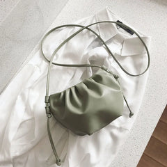 Pleated Messenger Bag Women Solid Mini Zipper Cloud Bag Girls