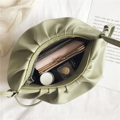 Pleated Messenger Bag Women Solid Mini Zipper Cloud Bag Girls
