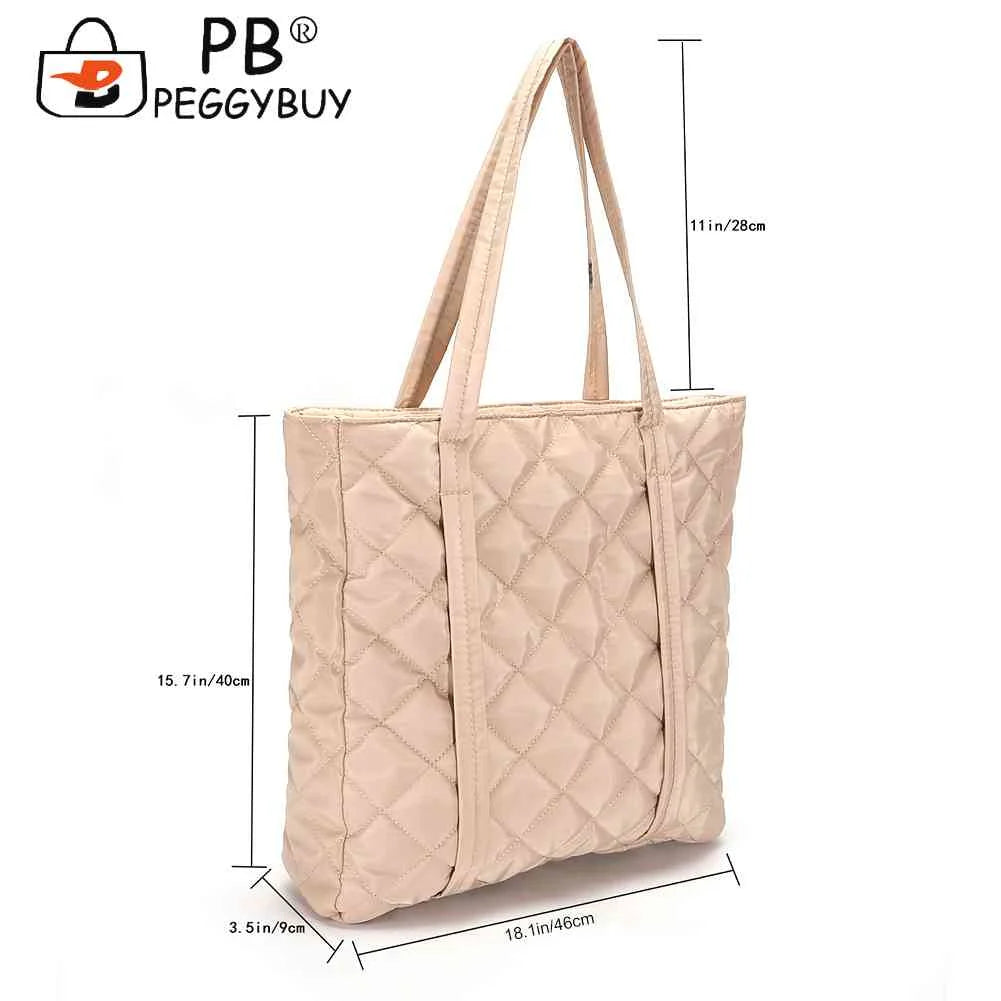 Large Capacity Cotton Padded Tote Handbag Rhombus Pattern