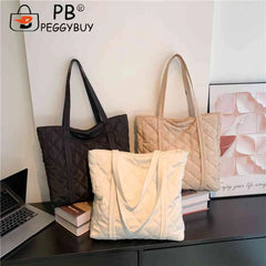 Large Capacity Cotton Padded Tote Handbag Rhombus Pattern