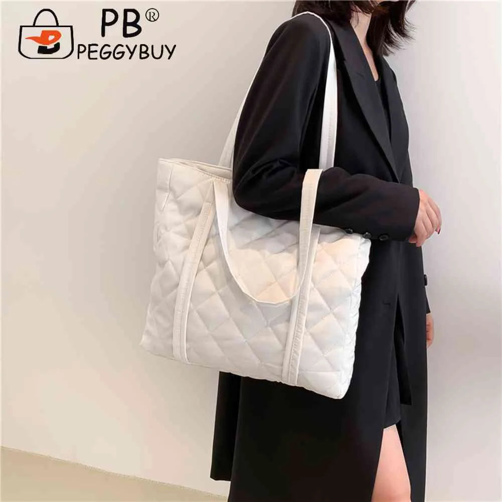 Large Capacity Cotton Padded Tote Handbag Rhombus Pattern