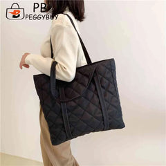 Large Capacity Cotton Padded Tote Handbag Rhombus Pattern
