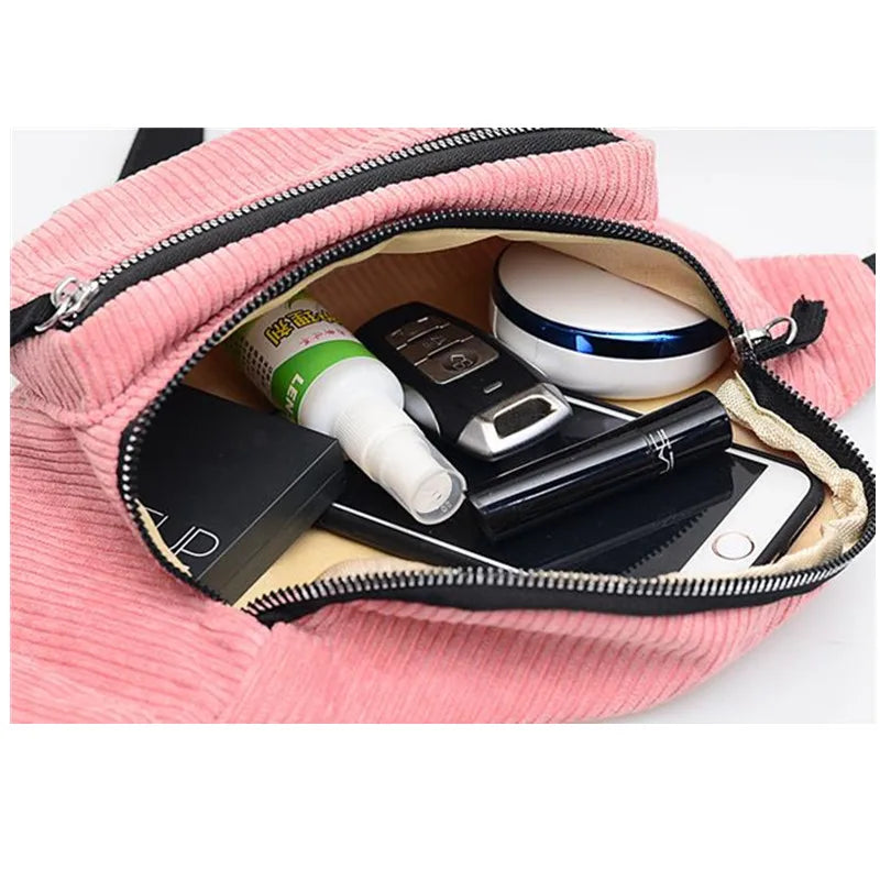 Canvas Waist Bag Street Phone Money Chest Bum Belt Bags Corduroy Waist Bag