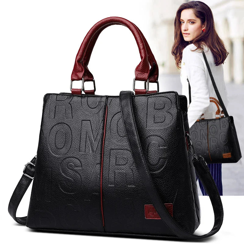 Retro Casual Lady Large Capacity Handbag Letter Leather Handbags