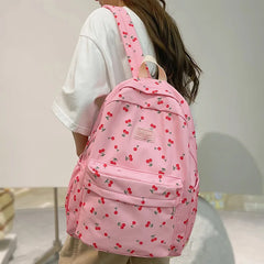 Lady Leisure College Backpack Pink Floral Print Student Bag Travel Book Laptop
