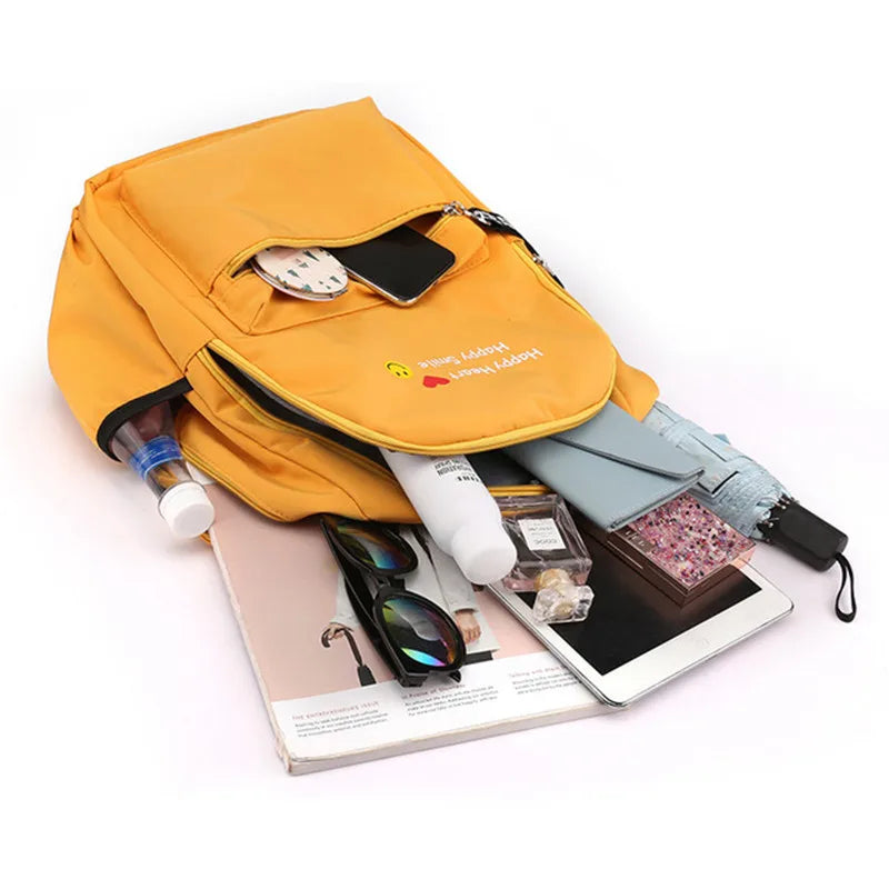 Waterproof Lady Nylon Student Backpack Solid Large Capacity School Bags