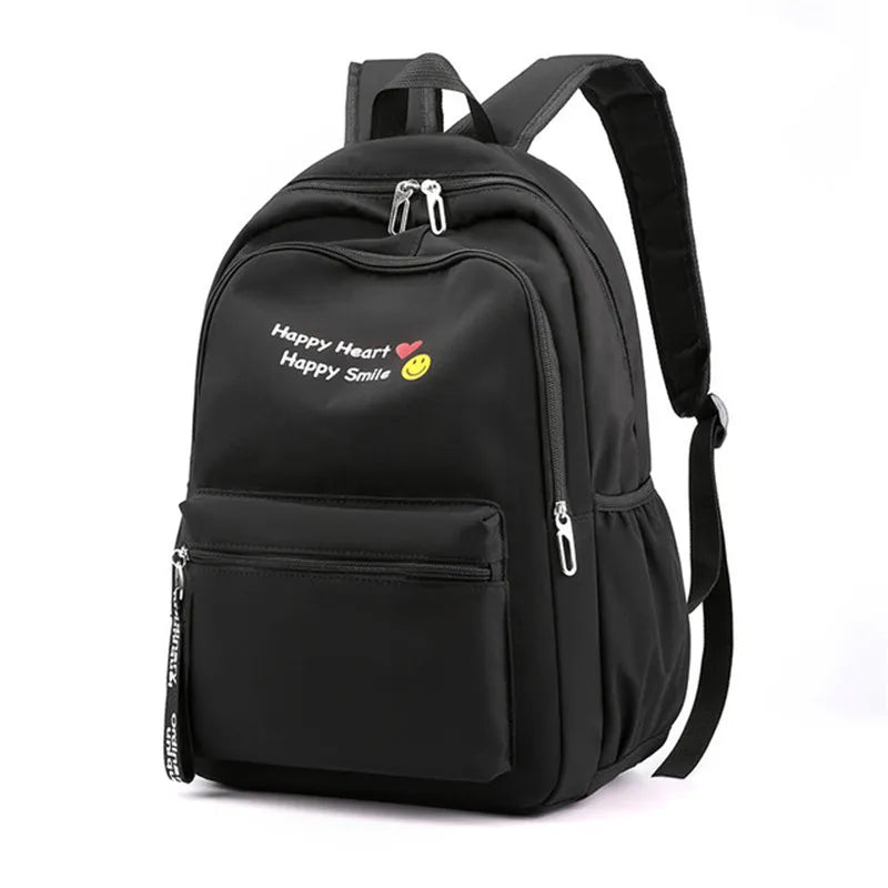 Waterproof Lady Nylon Student Backpack Solid Large Capacity School Bags