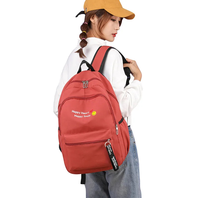 Waterproof Lady Nylon Student Backpack Solid Large Capacity School Bags