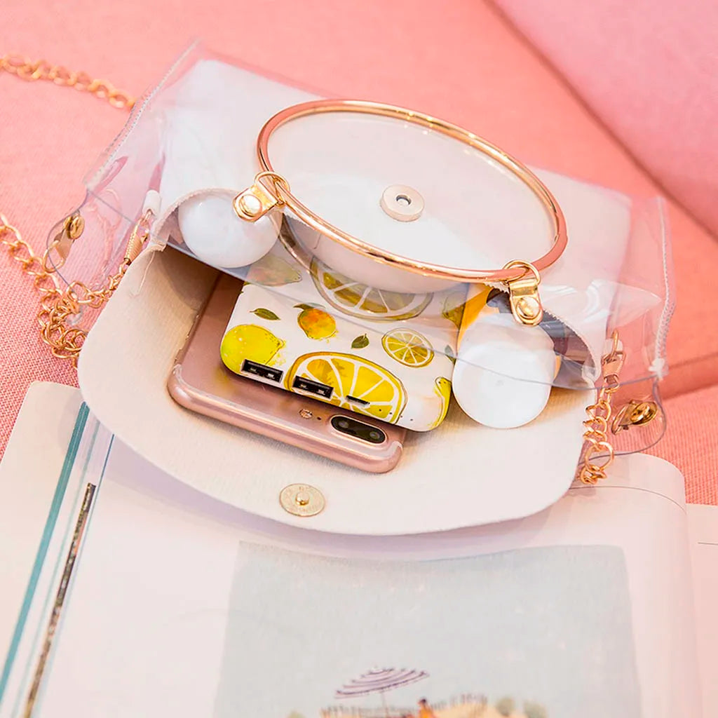 Lady Shoulders Bags Women PVC Jelly Package Female Chain Transparent Handbag