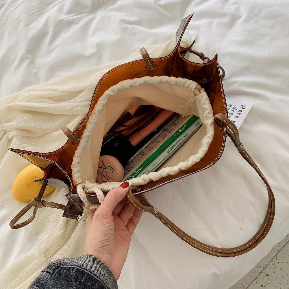 Clear Shoulder Bag for Women Transparent Beach Tote Travel Handbag