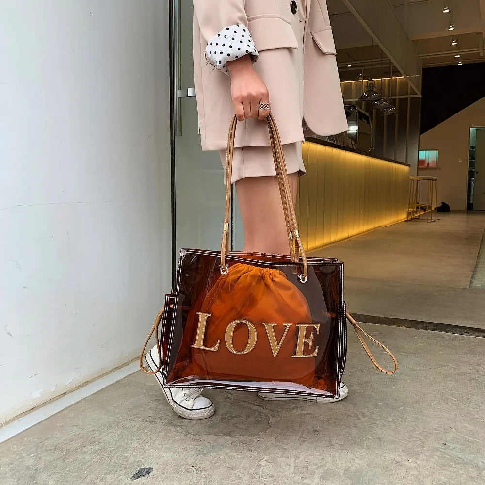 Clear Shoulder Bag for Women Transparent Beach Tote Travel Handbag