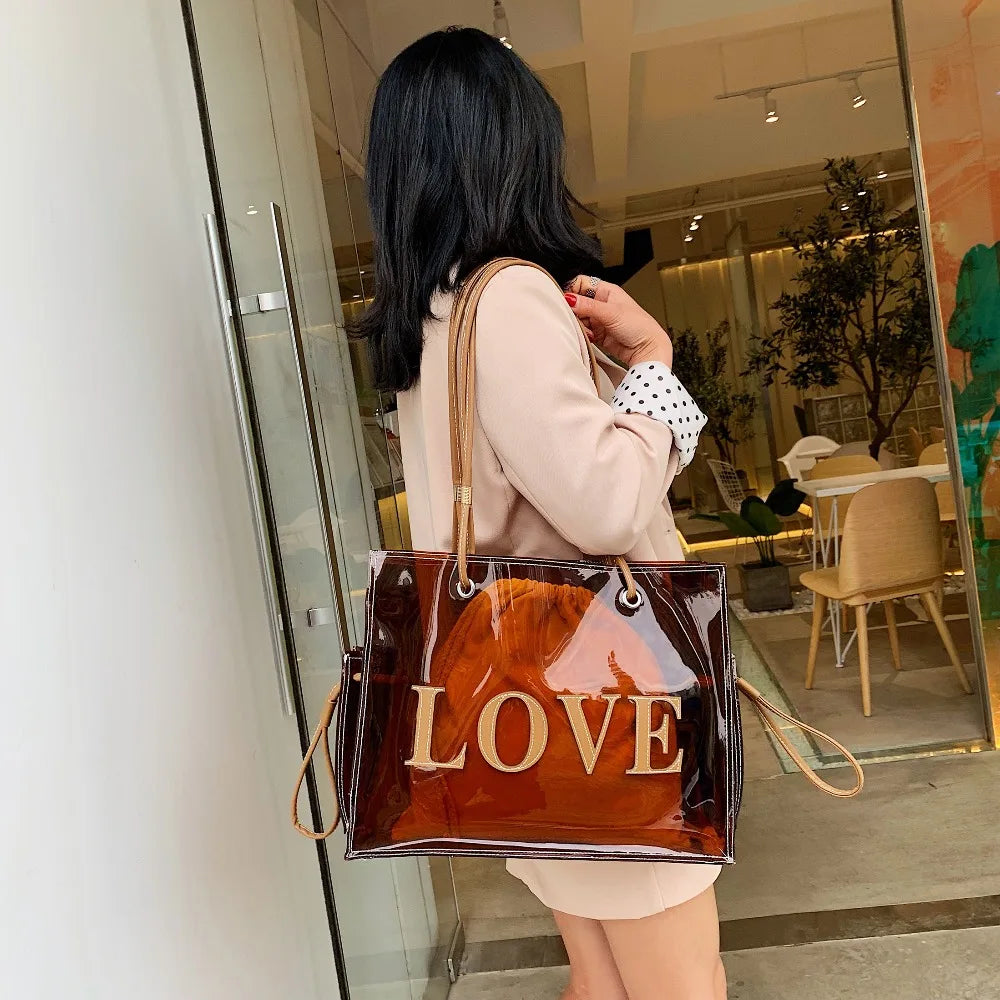 Clear Shoulder Bag for Women Transparent Beach Tote Travel Handbag