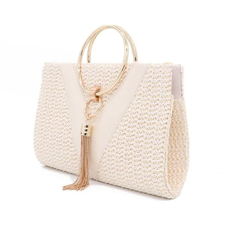 Summer Handbag Metal Handle Tassel Shoulder Bag Chain Crossbody Purse