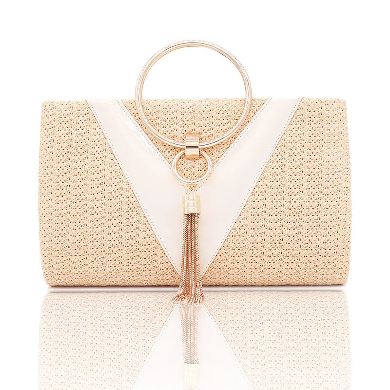 Summer Handbag Metal Handle Tassel Shoulder Bag Chain Crossbody Purse