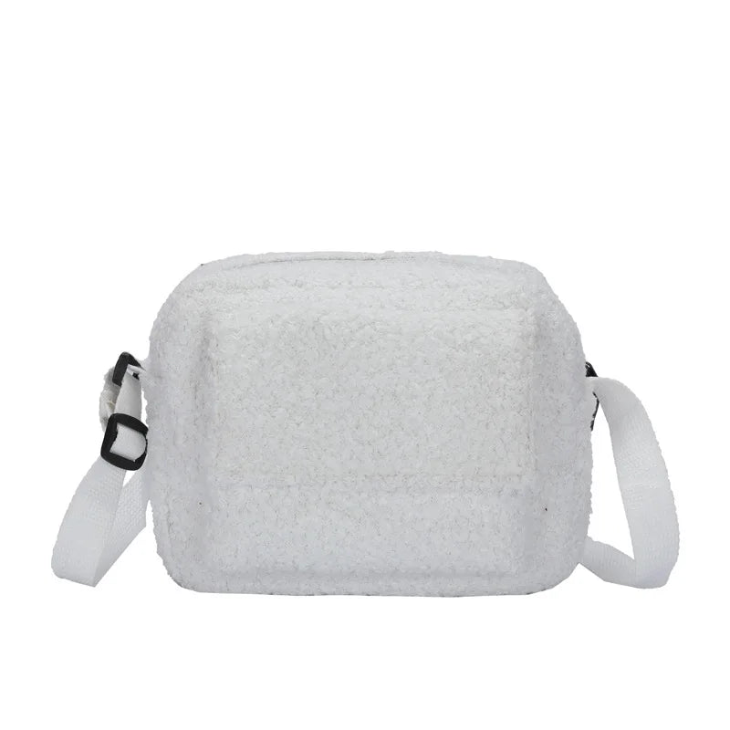 Lamb Plush Shoulder Bags Brown Zipper Pockets Crossbody Small Shopping Bags