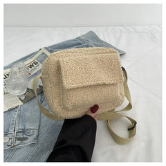 Lamb Plush Shoulder Bags Brown Zipper Pockets Crossbody Small Shopping Bags