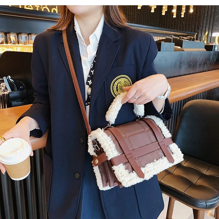 Lamb Wool Ladies Shoulder Bag Leather Women Crossbody Bag