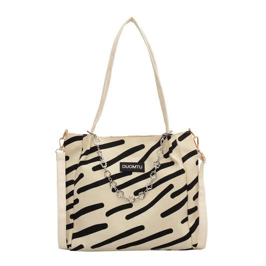 Large Capacity Beach Shopping Tote Bag Ladies Striped Vintage Canvas Handbag