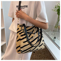 Large Capacity Beach Shopping Tote Bag Ladies Striped Vintage Canvas Handbag