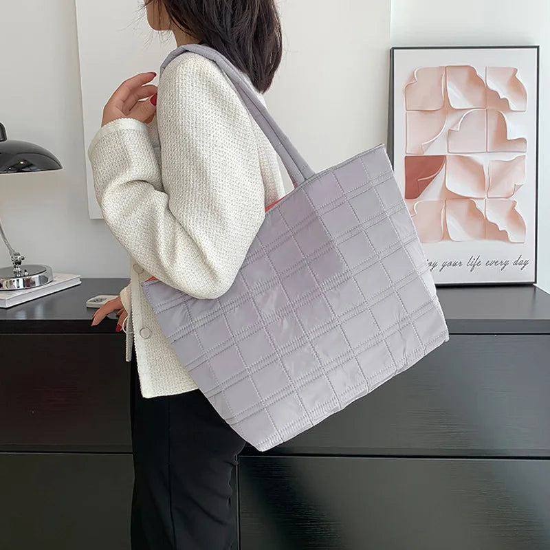 Large Capacity Shoulder Bag Nylon Plaid Casual Tote Bags For Women Handbags