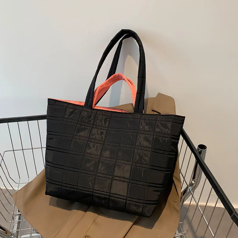Large Capacity Shoulder Bag Nylon Plaid Casual Tote Bags For Women Handbags