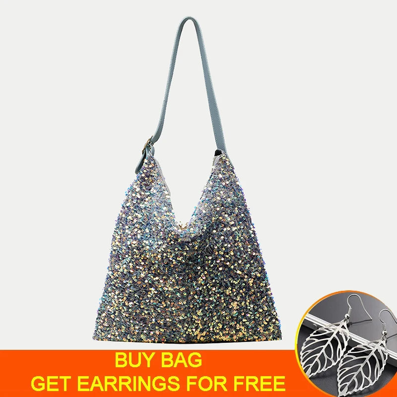 Sequin Shoulder Bag Totes for Women Large Capacity Handbag