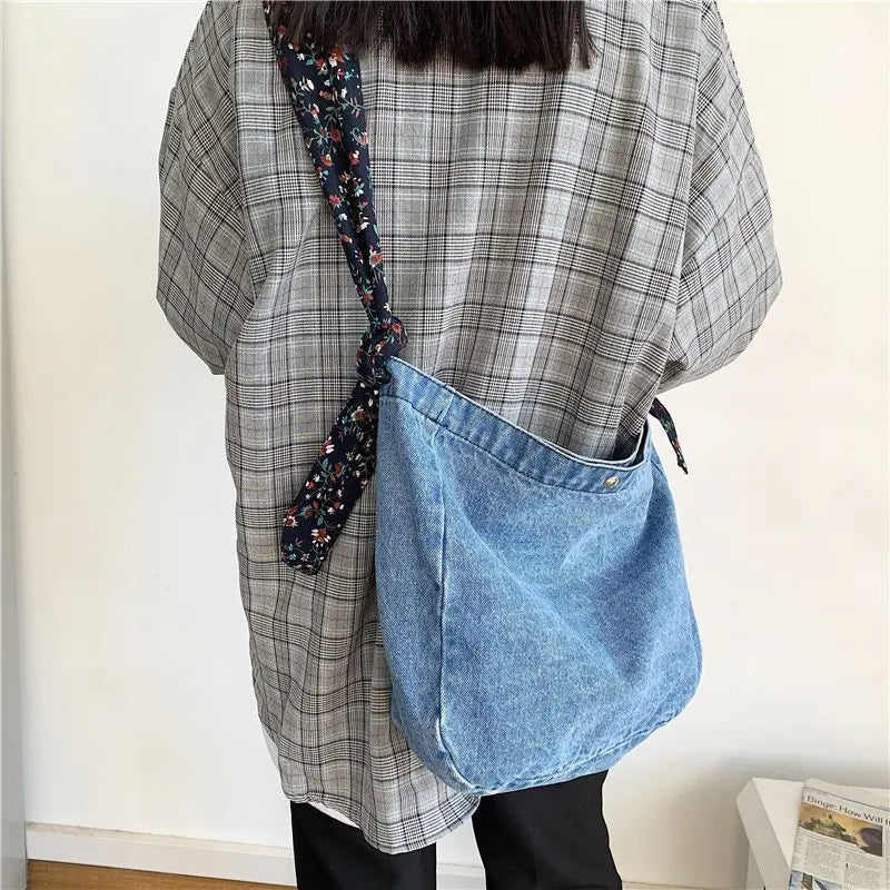 Large Capacity Women Canvas Shopping Bags Ladies Denim Handbags Shoulder Bag