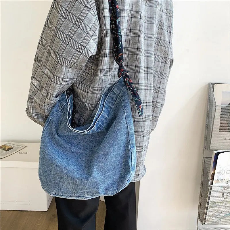 Large Capacity Women Canvas Shopping Bags Ladies Denim Handbags Shoulder Bag