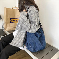 Large Capacity Women Canvas Shopping Bags Ladies Denim Handbags Shoulder Bag