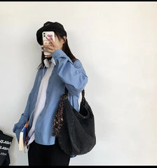 Large Capacity Women Canvas Shopping Bags Ladies Denim Handbags Shoulder Bag