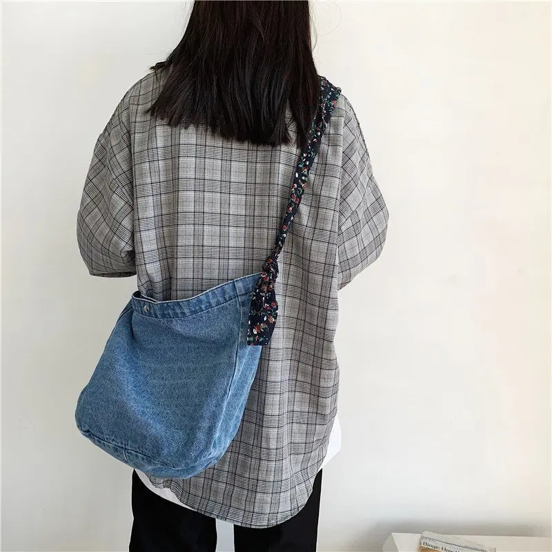 Large Capacity Women Canvas Shopping Bags Ladies Denim Handbags Shoulder Bag