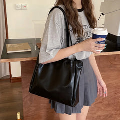 Large Capacity Women Totes Texture All-Match Students Shoulder Bag Solid Casual