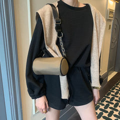 Large PU Leather Shoulder Bag Woman Casual Tote Nylon Solid Handbag Crossbody