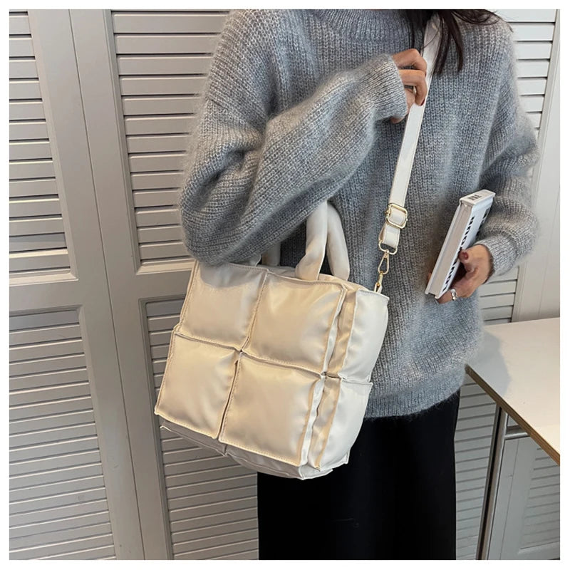 Women's Quilted Tote Handbag Nylon Shoulder Bag Winter Wallet