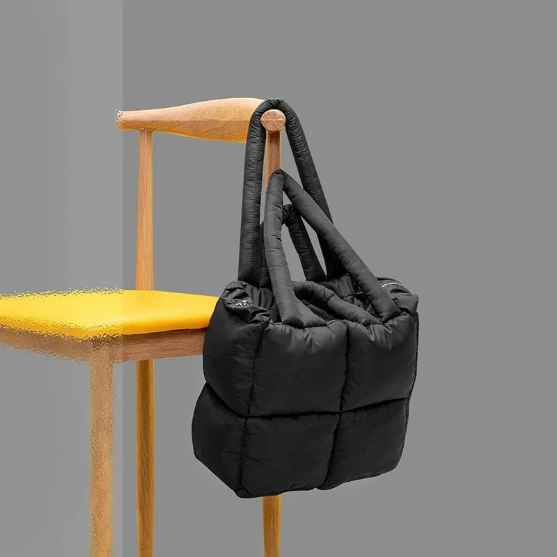 Large Quilted Nylon Tote Handbag Shoulder Bag