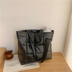 Large Tote Padded Handbags Quilted Women Shoulder Bags Nylon Down Cotton
