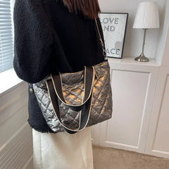 Quilted Women Tote Padded Handbags Shoulder Bags Nylon Down Cotton