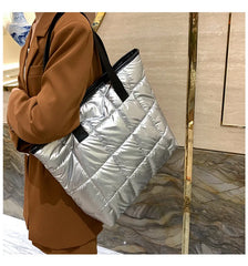 Large Tote Padded Handbags Quilted Women Shoulder Bags Nylon Down Cotton